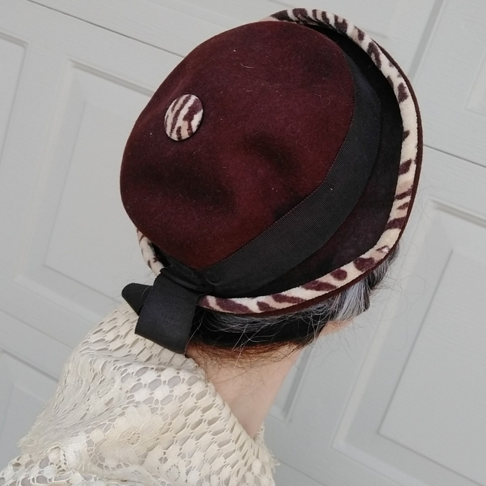 MIDCENTURY VINTAGE HAT brown leopard